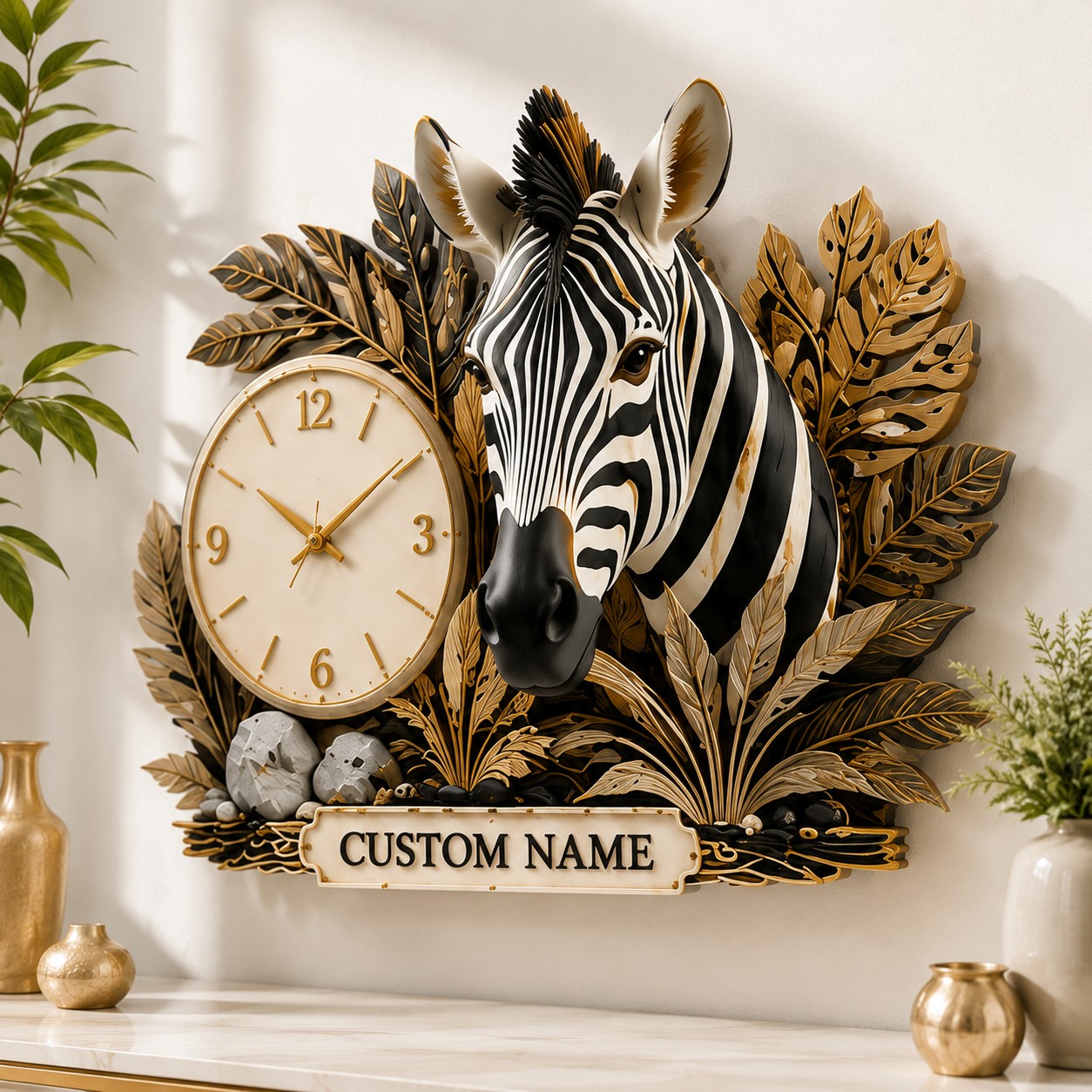 Zebra collectors Custom Name Wall Clock — personalized with a custom name