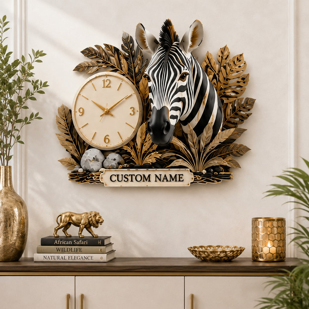 Zebra collectors Custom Name Wall Clock — personalized with a custom name