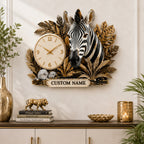 Personalized Zebra Collectors Wall Clock with a custom name set into the design