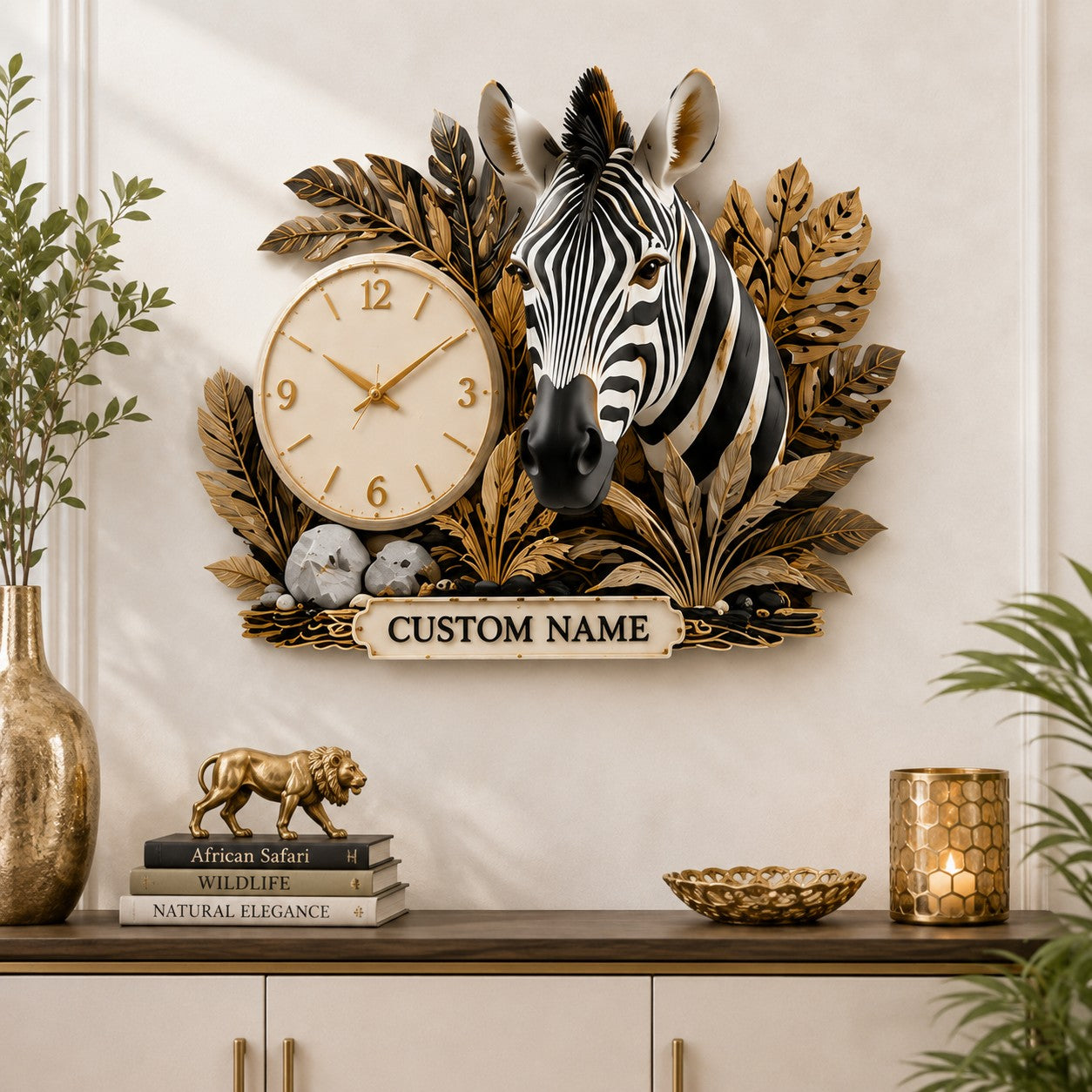 Zebra collectors Custom Name Wall Clock — personalized with a custom name