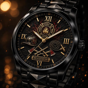 Personalized Firefighter Watch II with Custom Name - Men's & Women's, Leather or Metal Strap - Gift