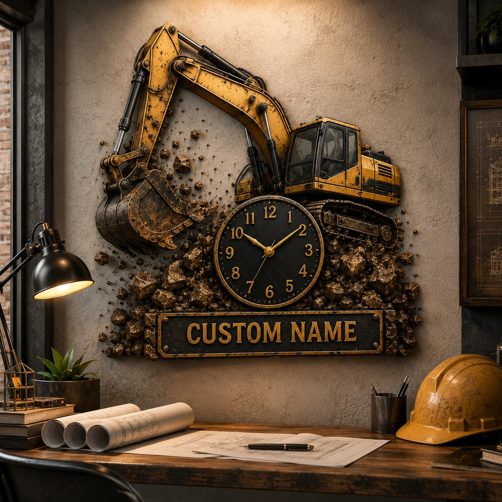 Construction Leadership Custom Name Wall Clock — personalized with a custom name