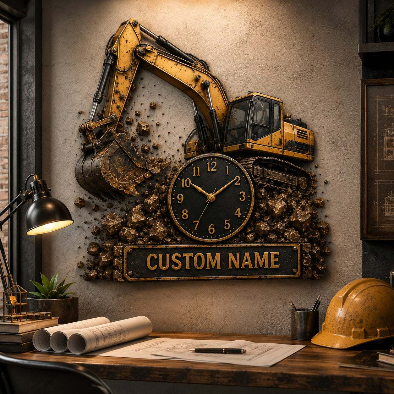 Construction Leadership Custom Name Wall Clock — personalized with a custom name