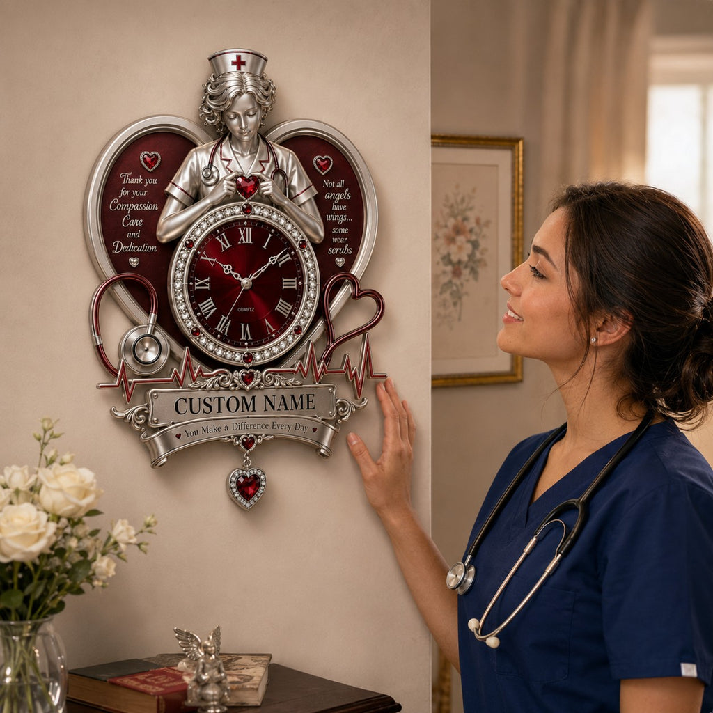 Personalized Nurse Custom Name Wall Clock — personalized with a custom name