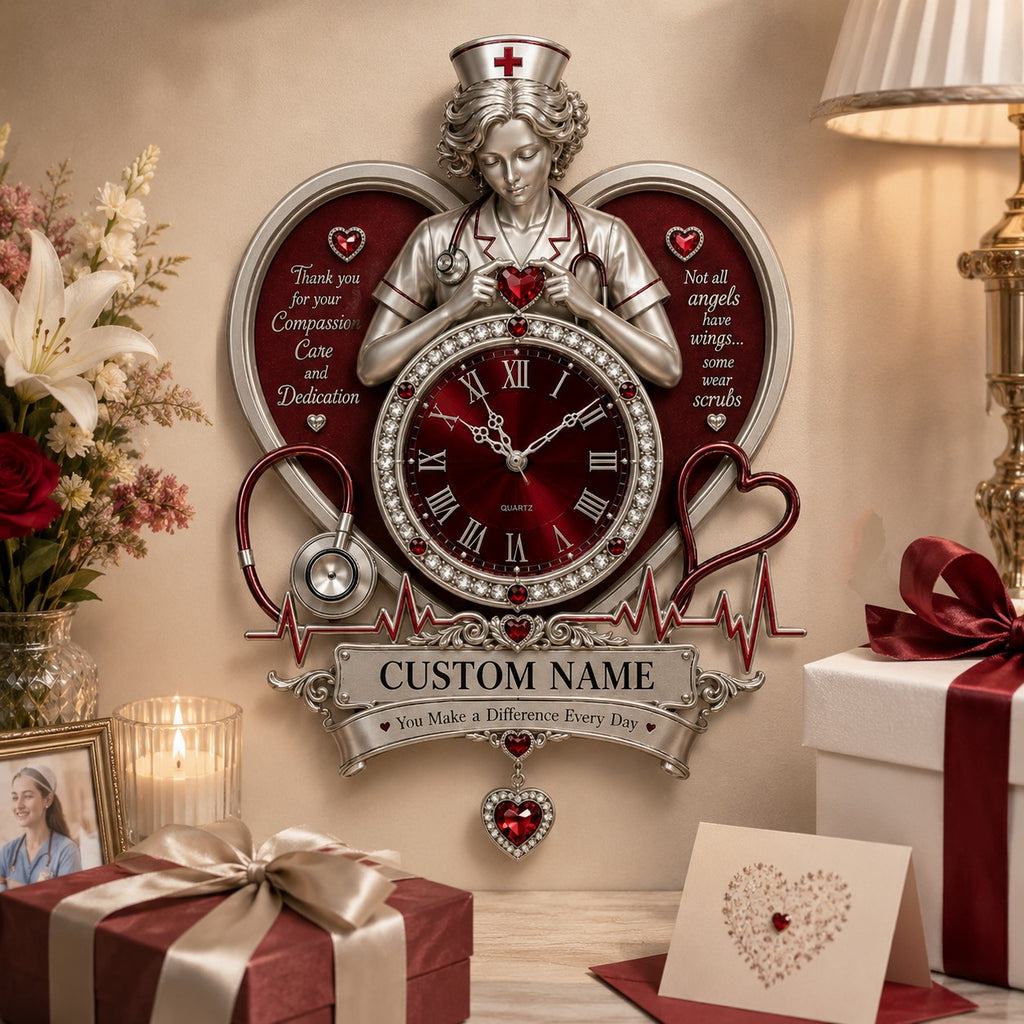 Personalized Nurse Custom Name Wall Clock — personalized with a custom name