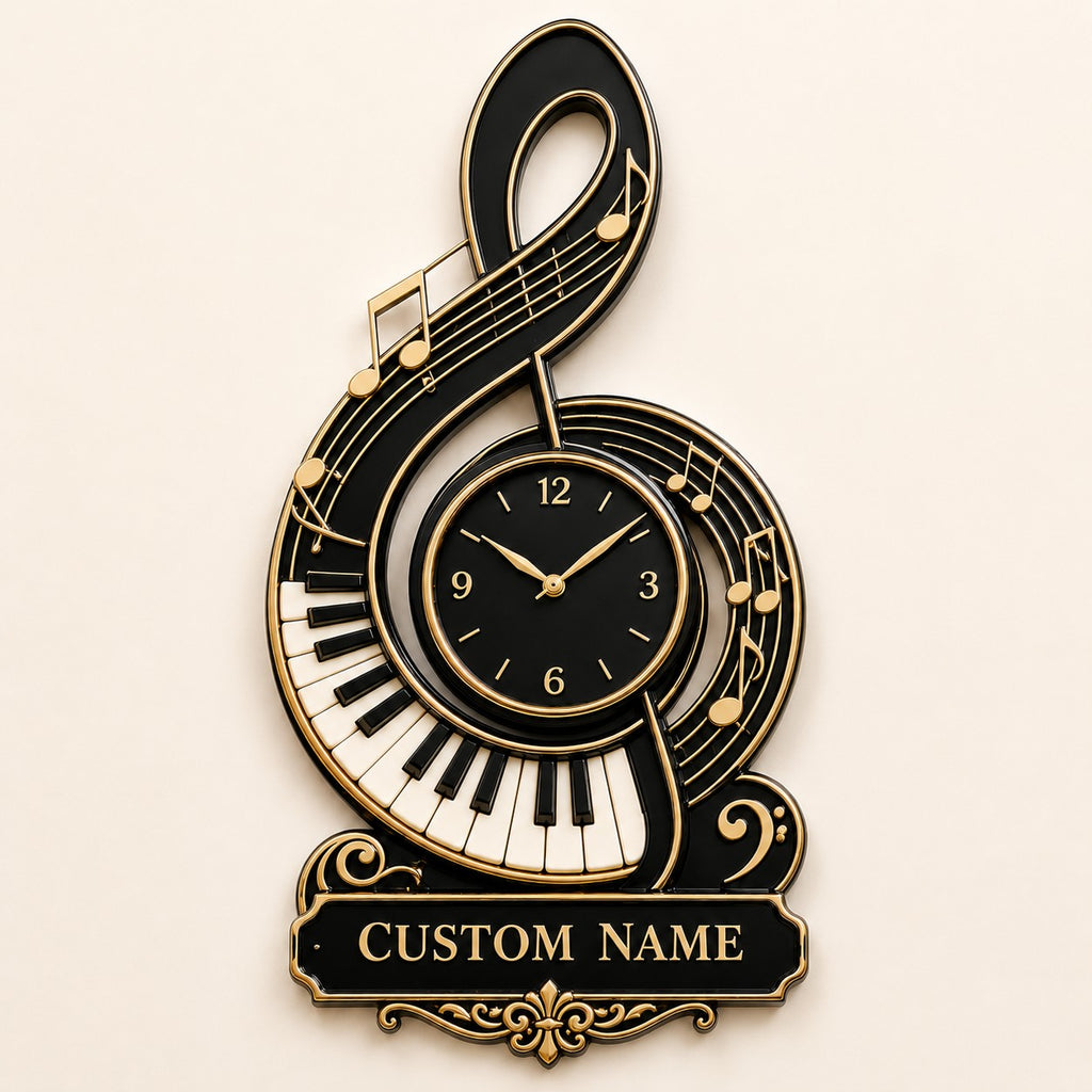 Pianist Custom Name Wall Clock — personalized with a custom name