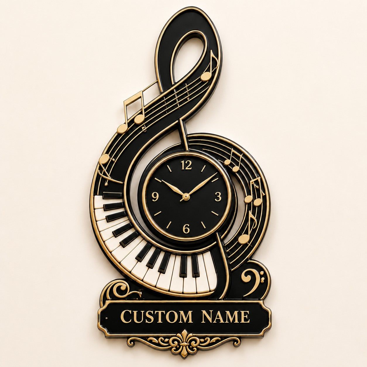Pianist Custom Name Wall Clock — personalized with a custom name