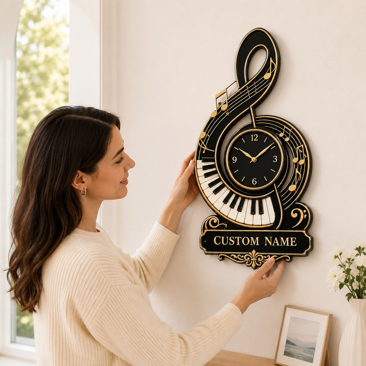 Pianist Custom Name Wall Clock — personalized with a custom name
