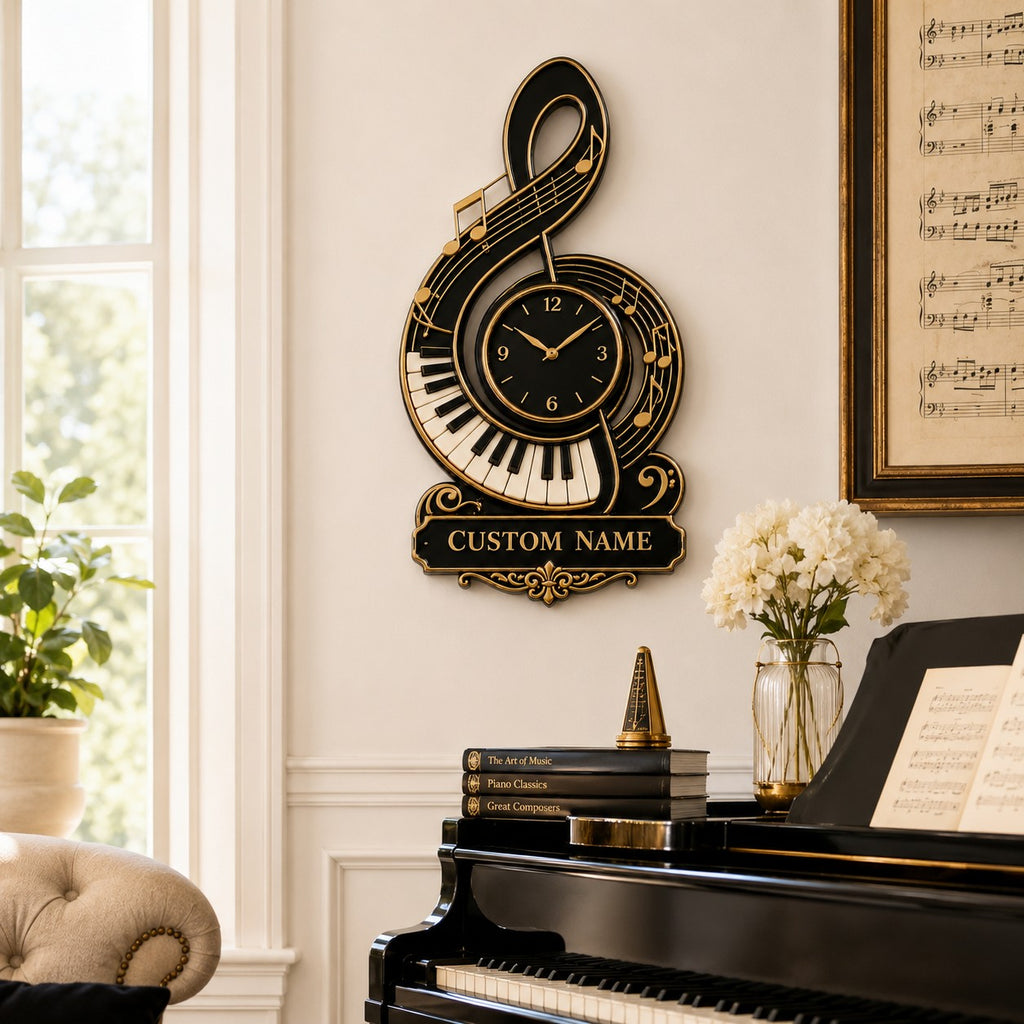 Pianist Custom Name Wall Clock — personalized with a custom name