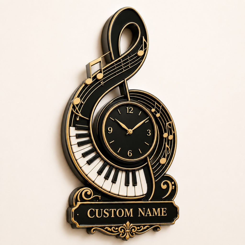 Pianist Custom Name Wall Clock — personalized with a custom name