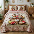 Egg Hunt 3-Piece Quilted Bedding Set GFTOMA9608 quilted 3-piece bedding set on a made bed with two matching pillow shams