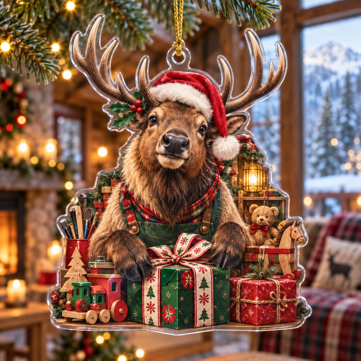 Elk Acrylic Christmas Ornament — digital product visualization