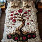 Eternal Beauty Tree quilted 3-piece bedding set on a made bed with two matching pillow shams