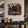 Checkered flag Custom Name Wall Clock — personalized with a custom name