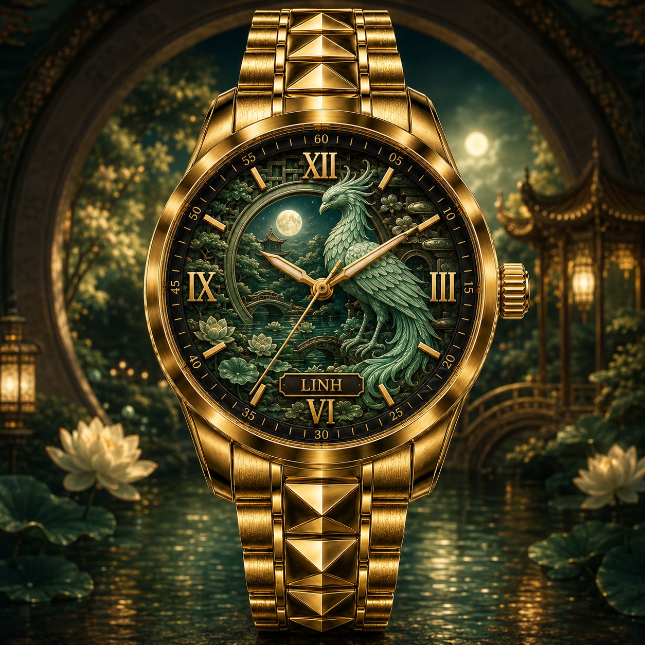 Custom Jade Phoenix Garden Watch — personalized with a custom name