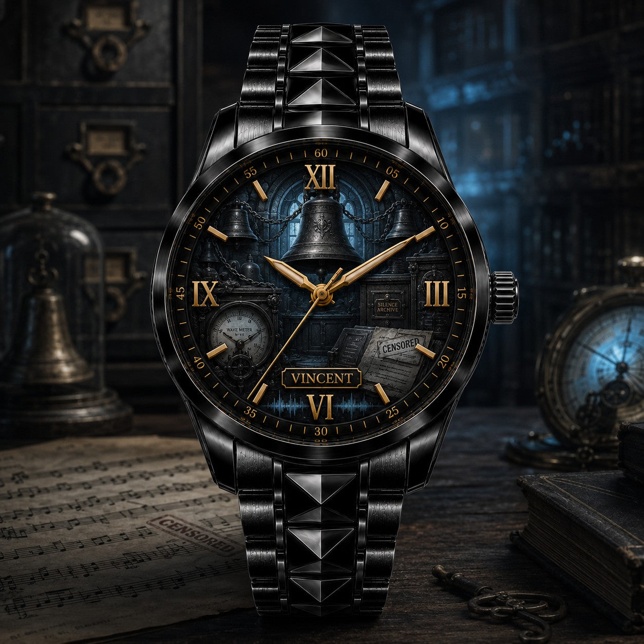 Custom Silent Bell Archive Watch — personalized with a custom name
