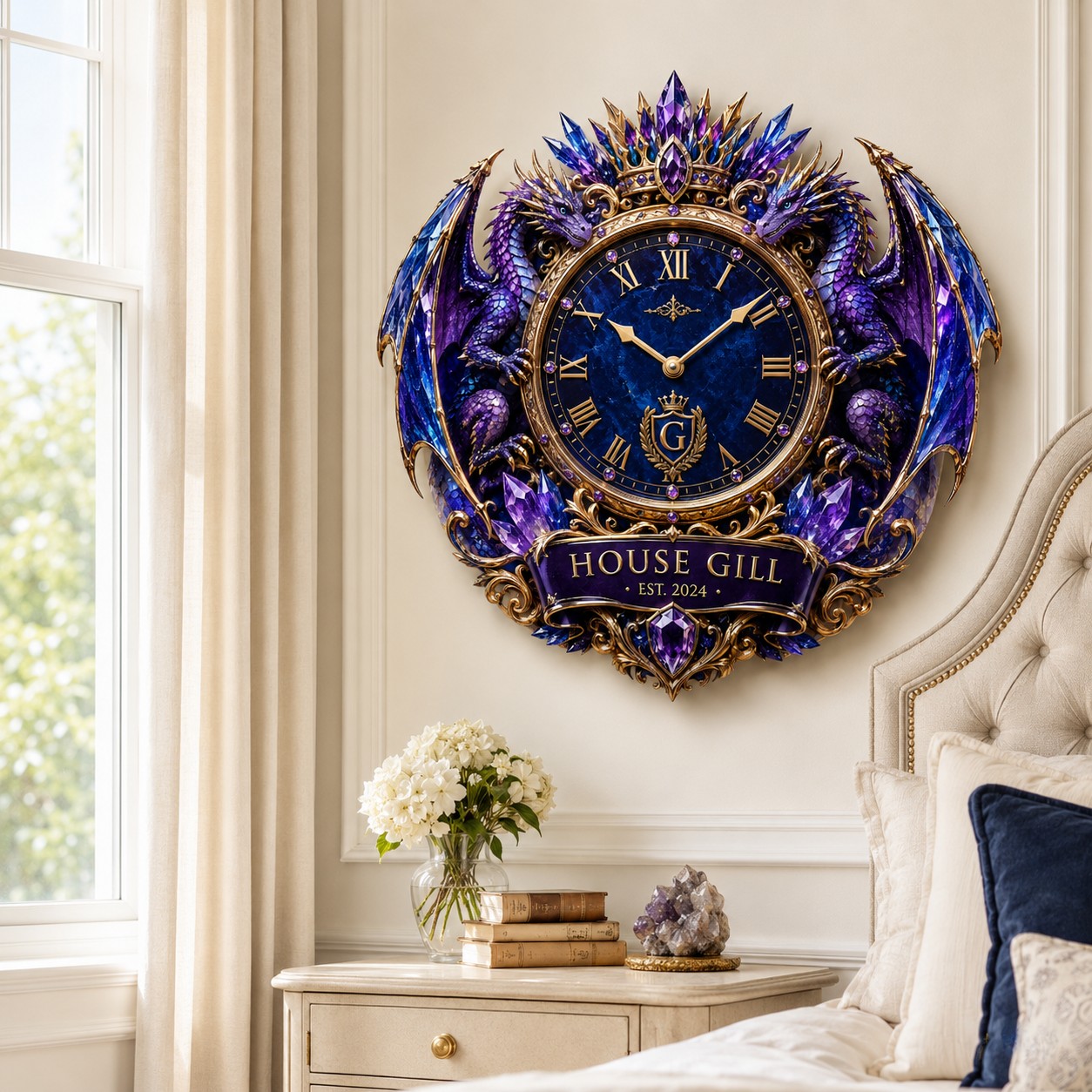 Personalized royal dragon Custom Name Wall Clock — personalized with a custom name