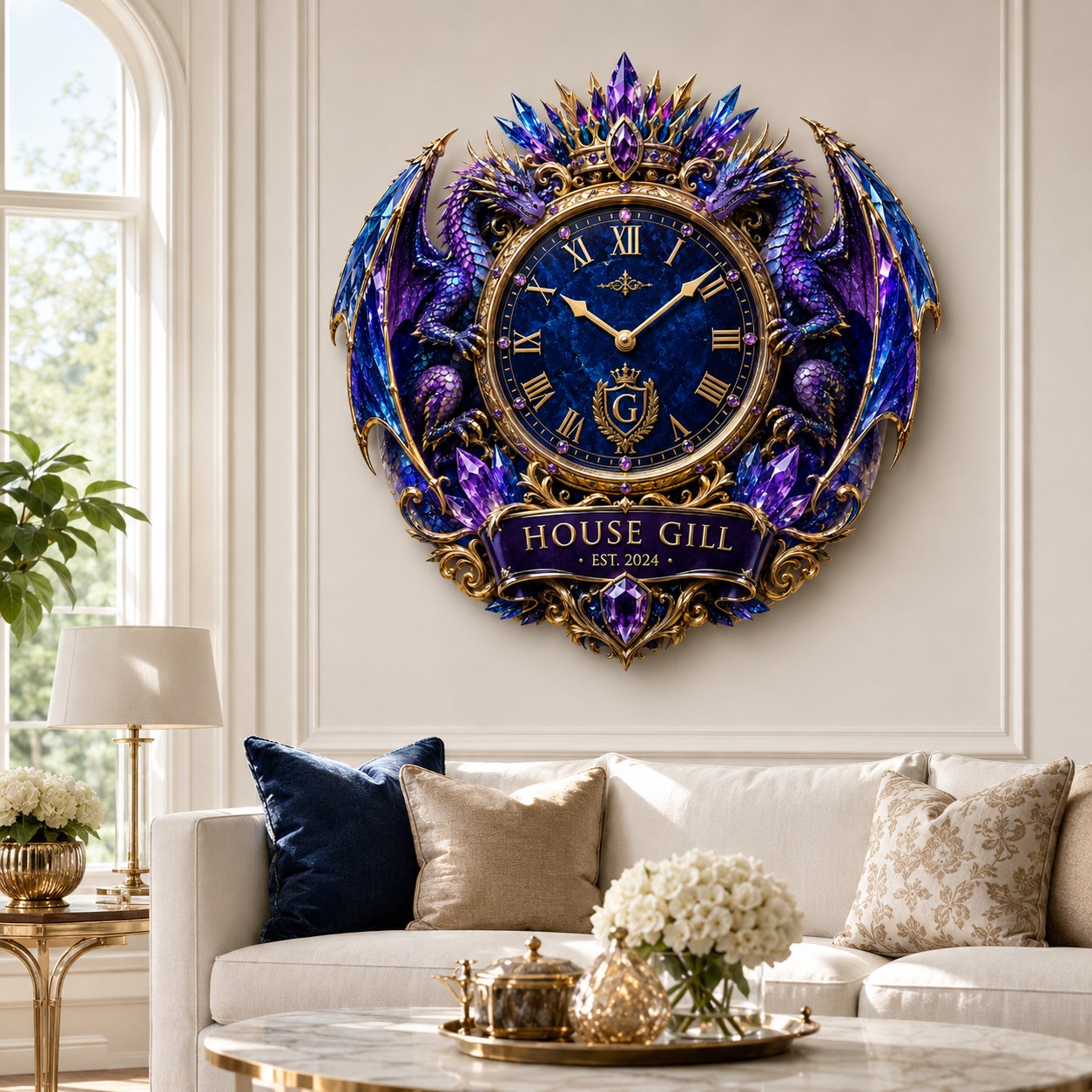 Personalized royal dragon Custom Name Wall Clock — personalized with a custom name