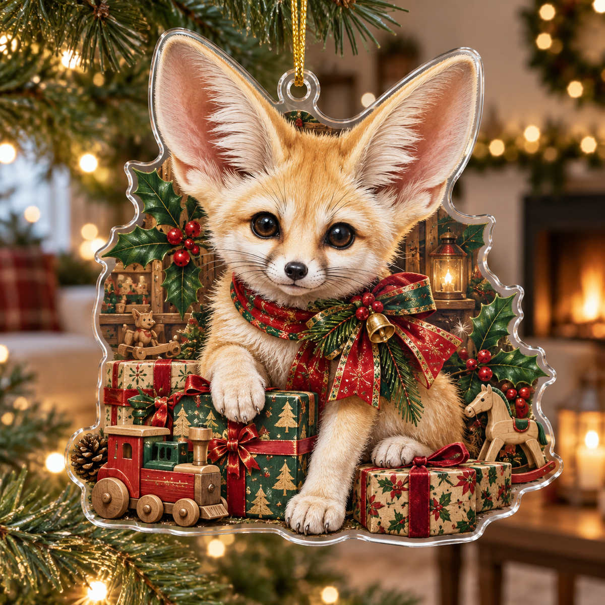Fennec Fox Acrylic Christmas Ornament — digital product visualization