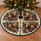 Ferret Plum Toy Mandolin printed Christmas circular tree skirt; design mockup showing a flat printed depth effect.