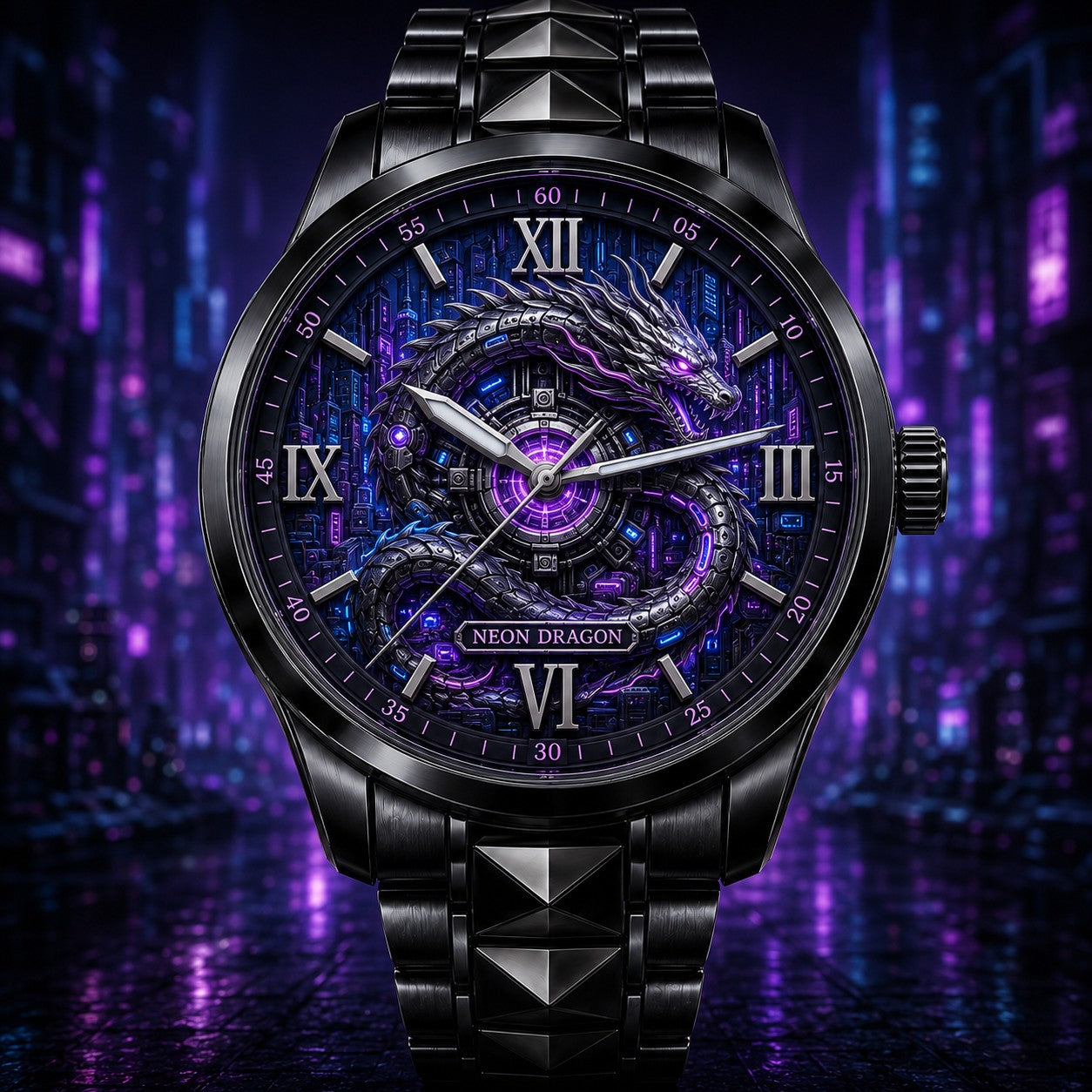 Custom Neon Dragon Watch — personalized with a custom name
