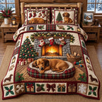 Fireplace Bed Sleeping Weenie quilted 3-piece bedding set on a made bed with two matching pillow shams