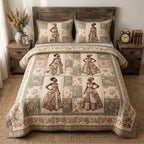 Floral Essence quilted 3-piece bedding set on a made bed with two matching pillow shams