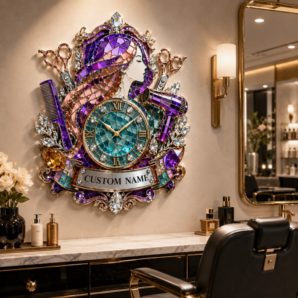 Hairstylist Custom Name Wall Clock — personalized with a custom name