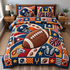 Football Stadium Energy quilted 3-piece bedding set on a made bed with two matching pillow shams