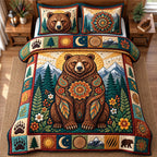 Forest Guardian quilted 3-piece bedding set on a made bed with two matching pillow shams
