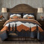 Forest Lodge Copper Ridge quilted 3-piece bedding set on a made bed with two matching pillow shams