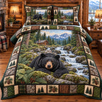 Forest Rustic Guardian quilted 3-piece bedding set on a made bed in a farmhouse bedroom