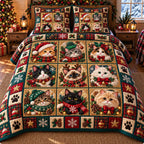 Framed Cat Portraits Patchwork quilted 3-piece bedding set on a made bed in a farmhouse bedroom