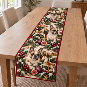 French Bulldog Fig Carousel Christmas Table Runner