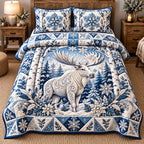 Frosted Moose Elegance quilted 3-piece bedding set on a made bed in a winter-styled bedroom