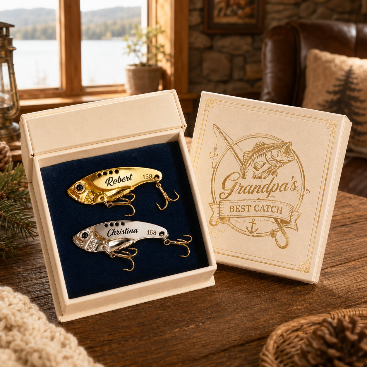 Fishing lure gift box Custom Name Wall Clock — personalized with a custom name