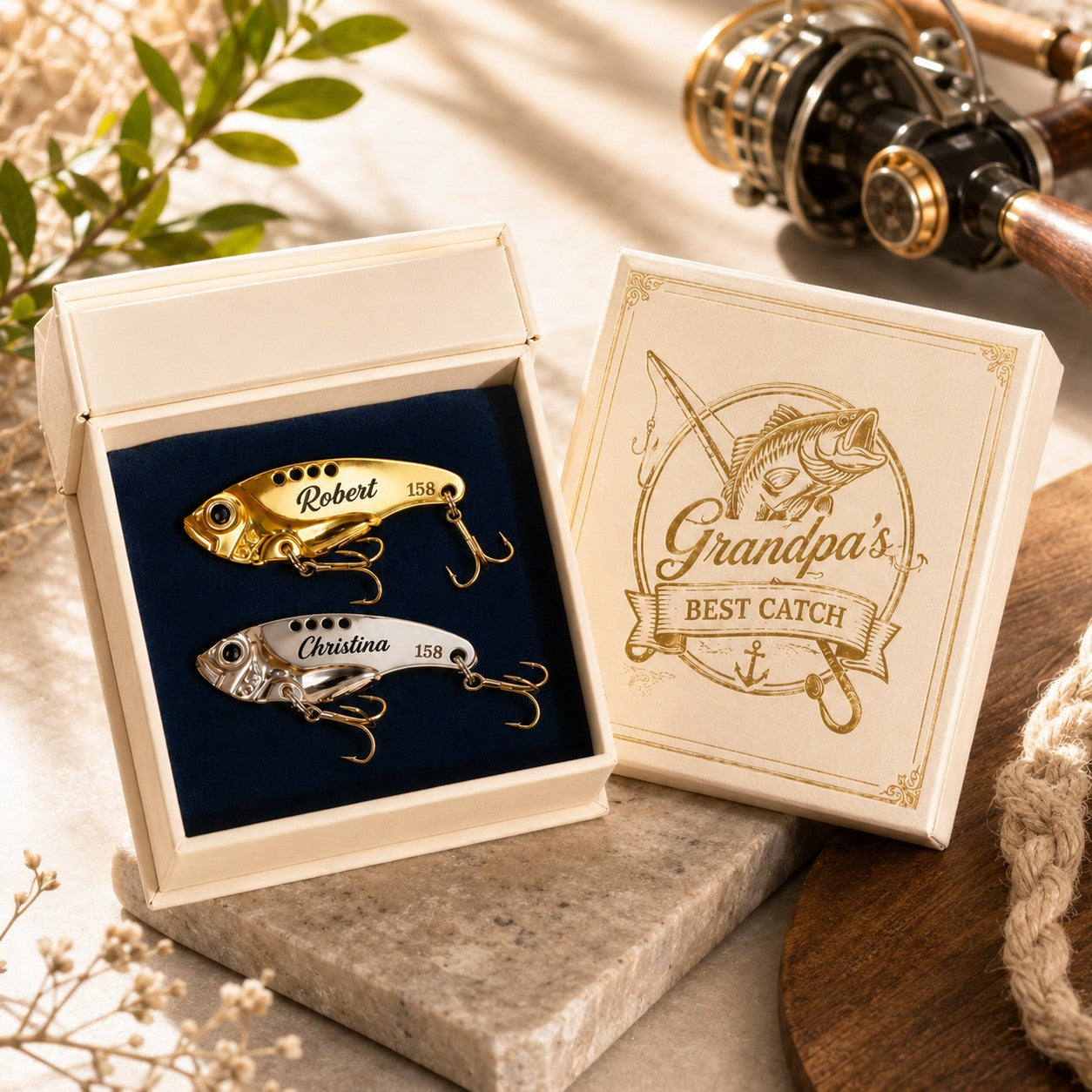Fishing lure gift box Custom Name Wall Clock — personalized with a custom name