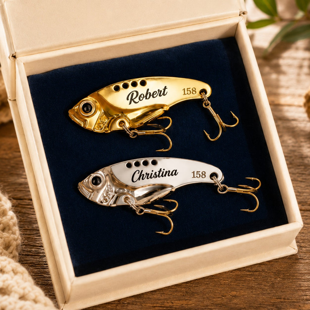 Fishing lure gift box Custom Name Wall Clock — personalized with a custom name