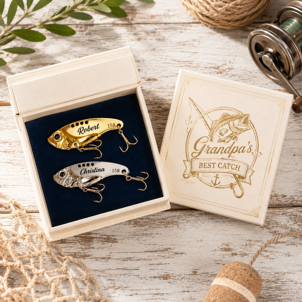 Fishing lure gift box Custom Name Wall Clock — personalized with a custom name