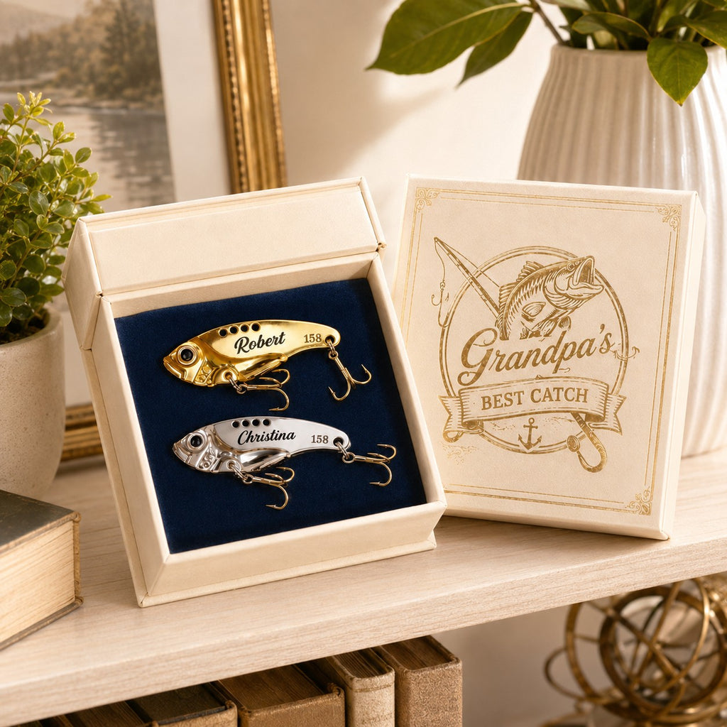 Fishing lure gift box Custom Name Wall Clock — personalized with a custom name