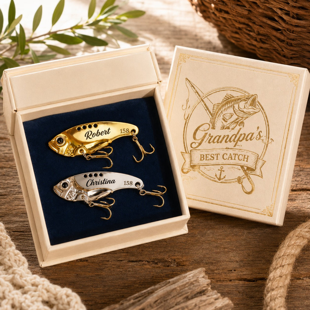 Fishing lure gift box Custom Name Wall Clock — personalized with a custom name