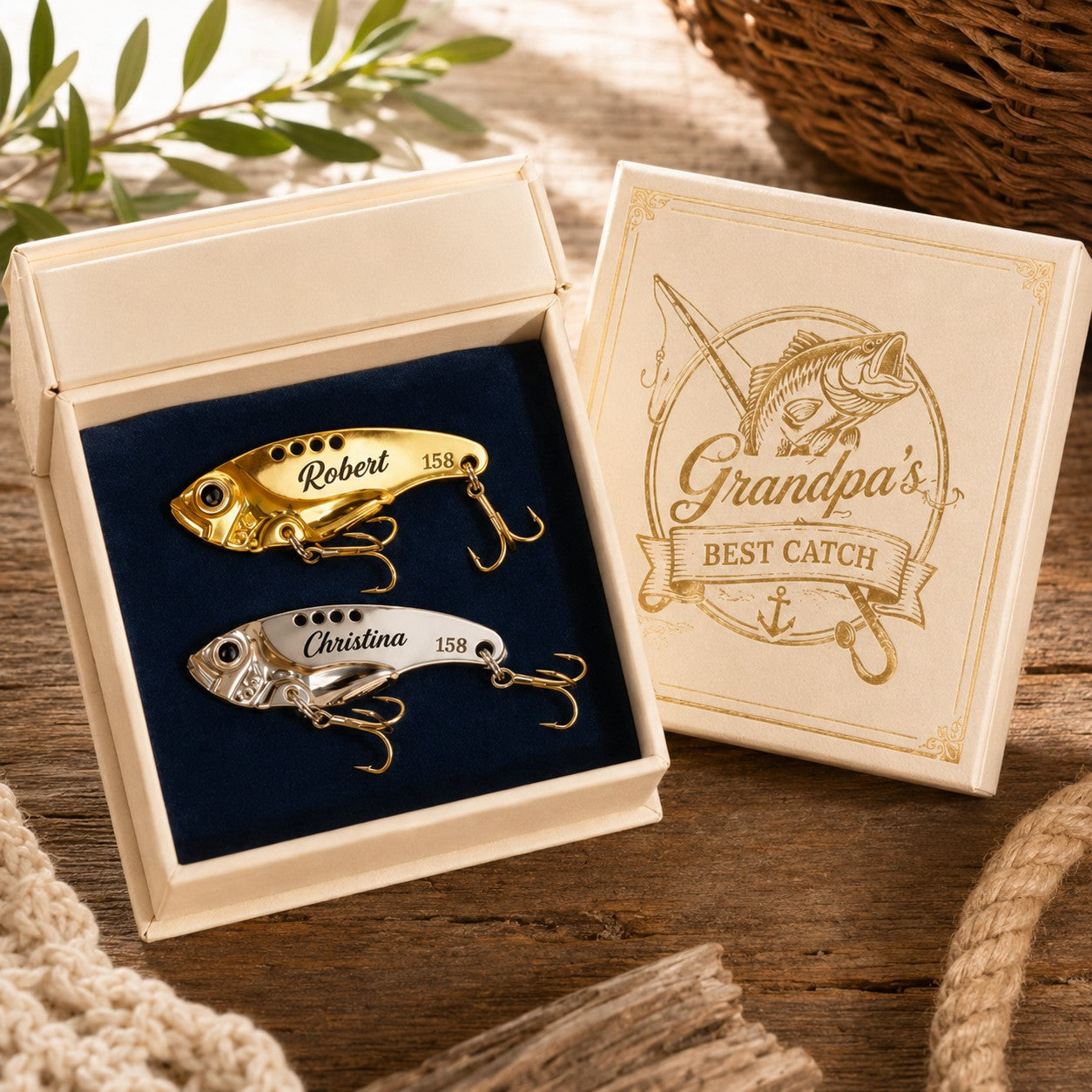 Fishing lure gift box Custom Name Wall Clock — personalized with a custom name