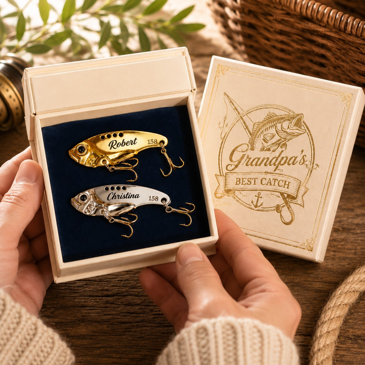 Fishing lure gift box Custom Name Wall Clock — personalized with a custom name