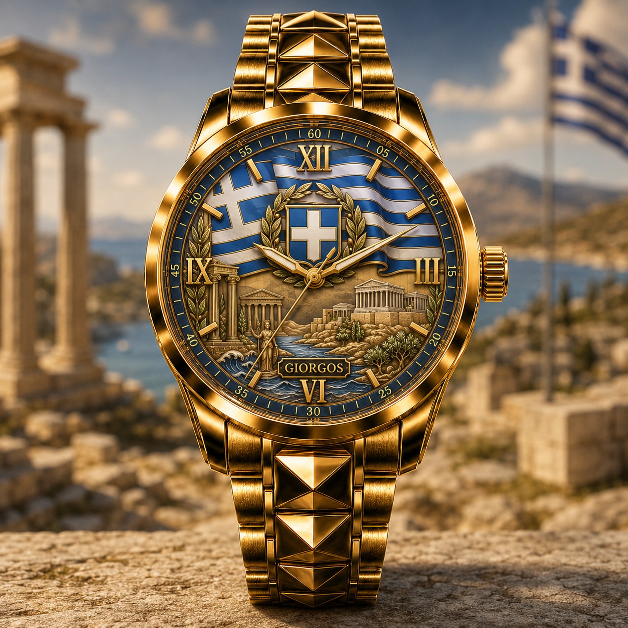 Custom Greek Heritage Watch — personalized with a custom name