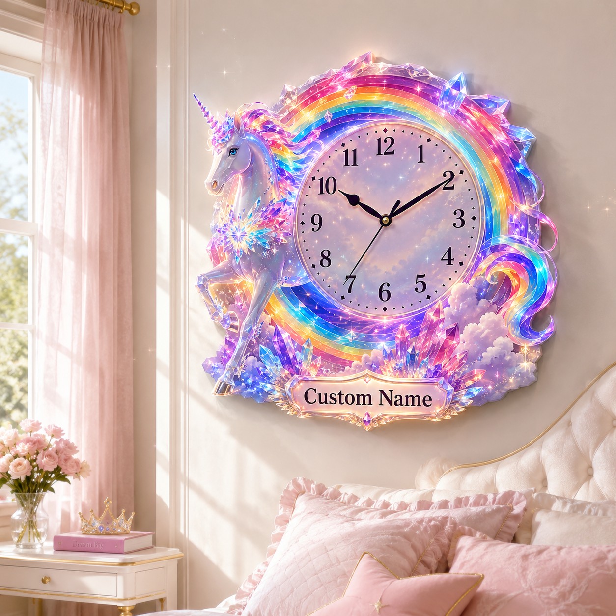 Unicorn Custom Name Wall Clock — personalized with a custom name