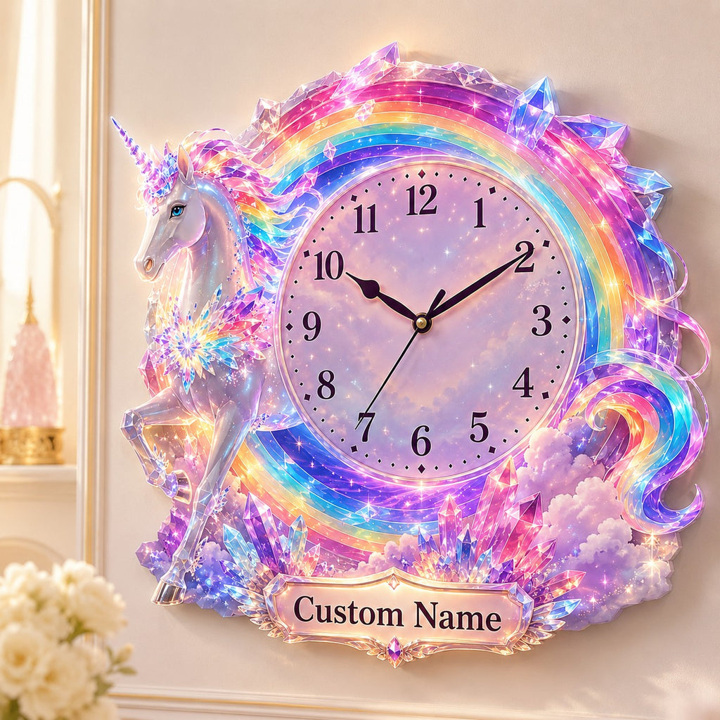Unicorn Custom Name Wall Clock — personalized with a custom name