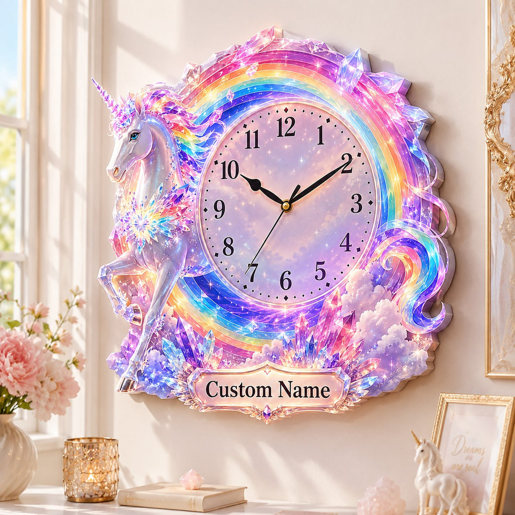 Unicorn Custom Name Wall Clock — personalized with a custom name