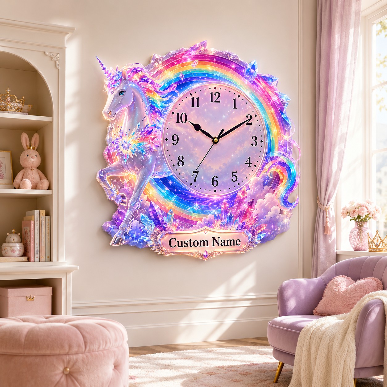 Unicorn Custom Name Wall Clock — personalized with a custom name