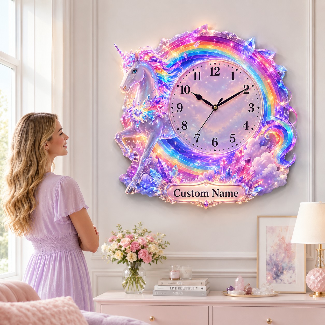 Unicorn Custom Name Wall Clock — personalized with a custom name