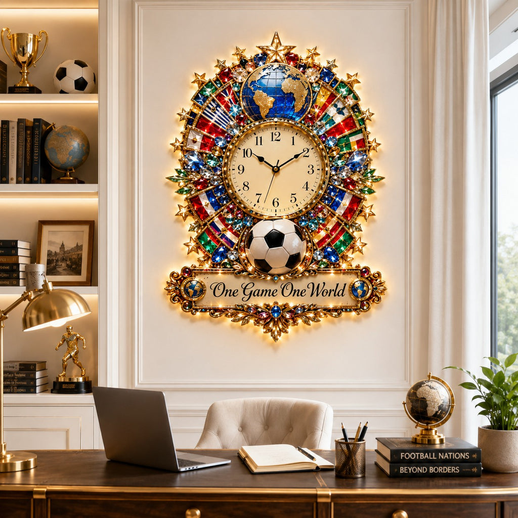 World soccer Custom Name Wall Clock — personalized with a custom name